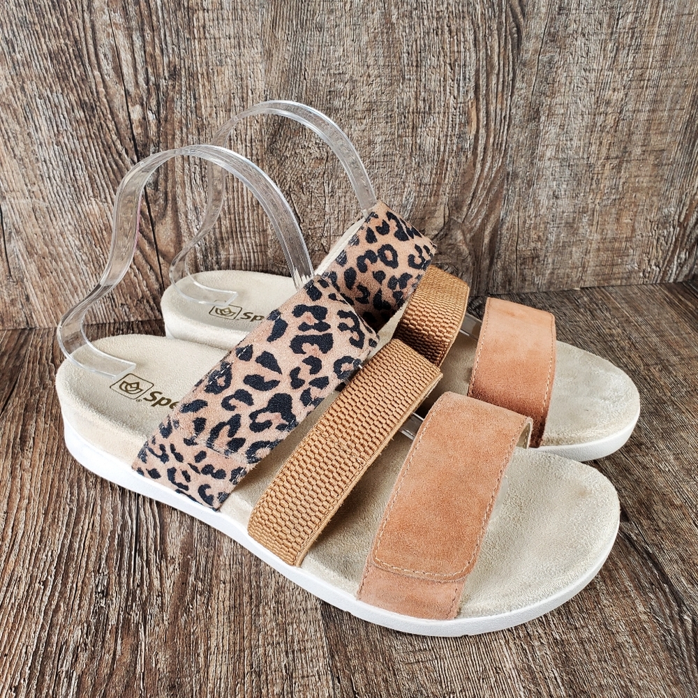 Spenco Tessa Women's Size 9.5 D Tan Cheetah 3 Strap Orthotic Comfort  Sandals